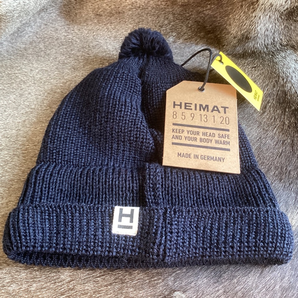 HEIMAT 100% Virgin Wool Mechanics Bobble Black Beanie Hat Germany